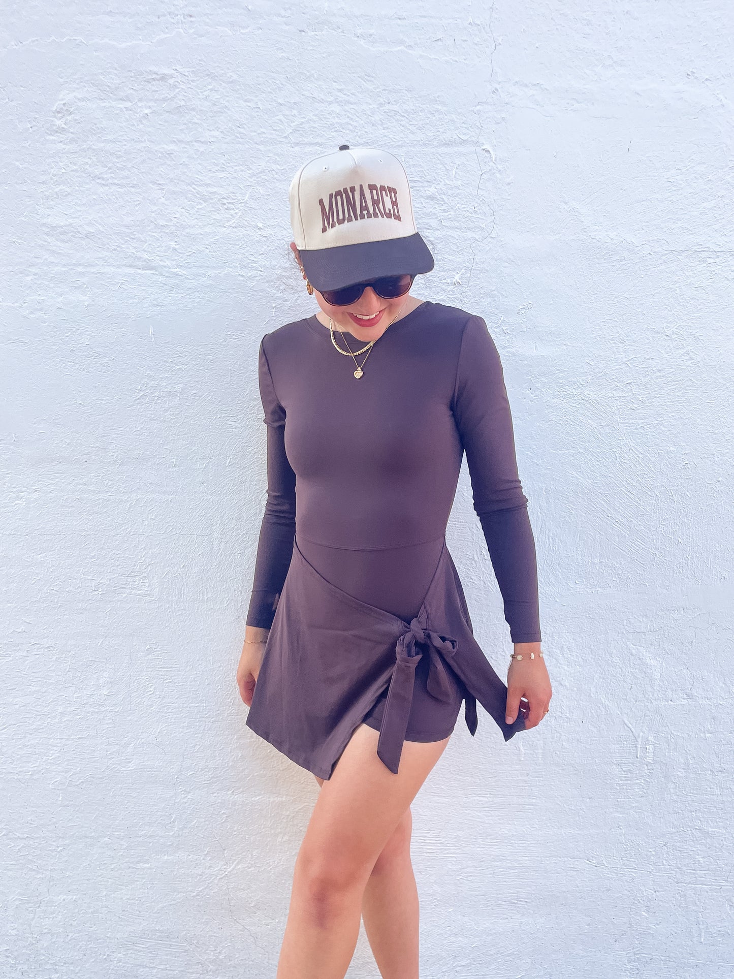 Long Sleeve Wrap Tie Front Dress