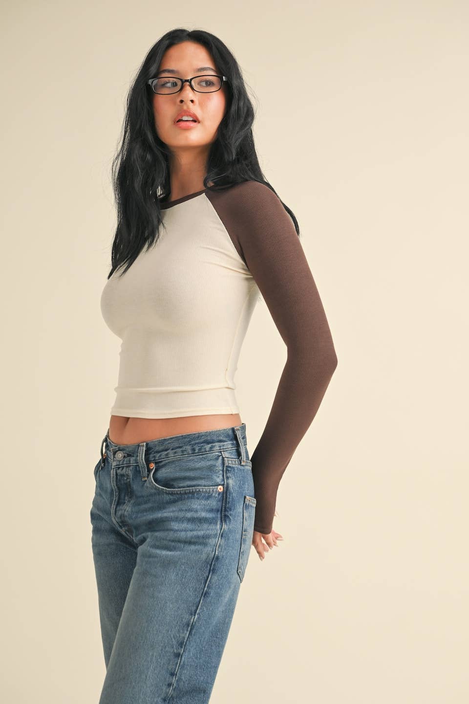 Brown Fitted Long Sleeve Tee