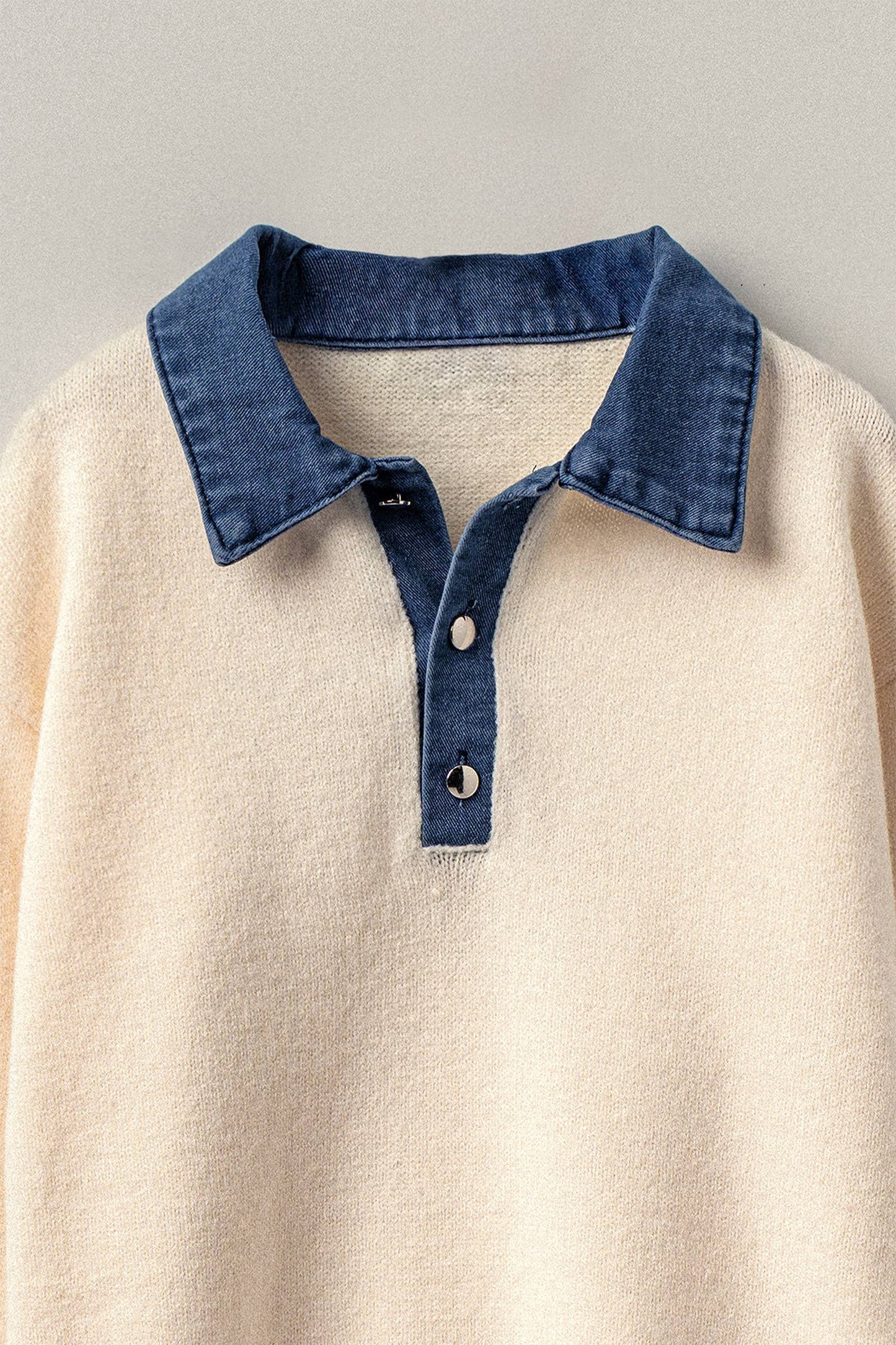 Denim Collar Button Knit Pullover