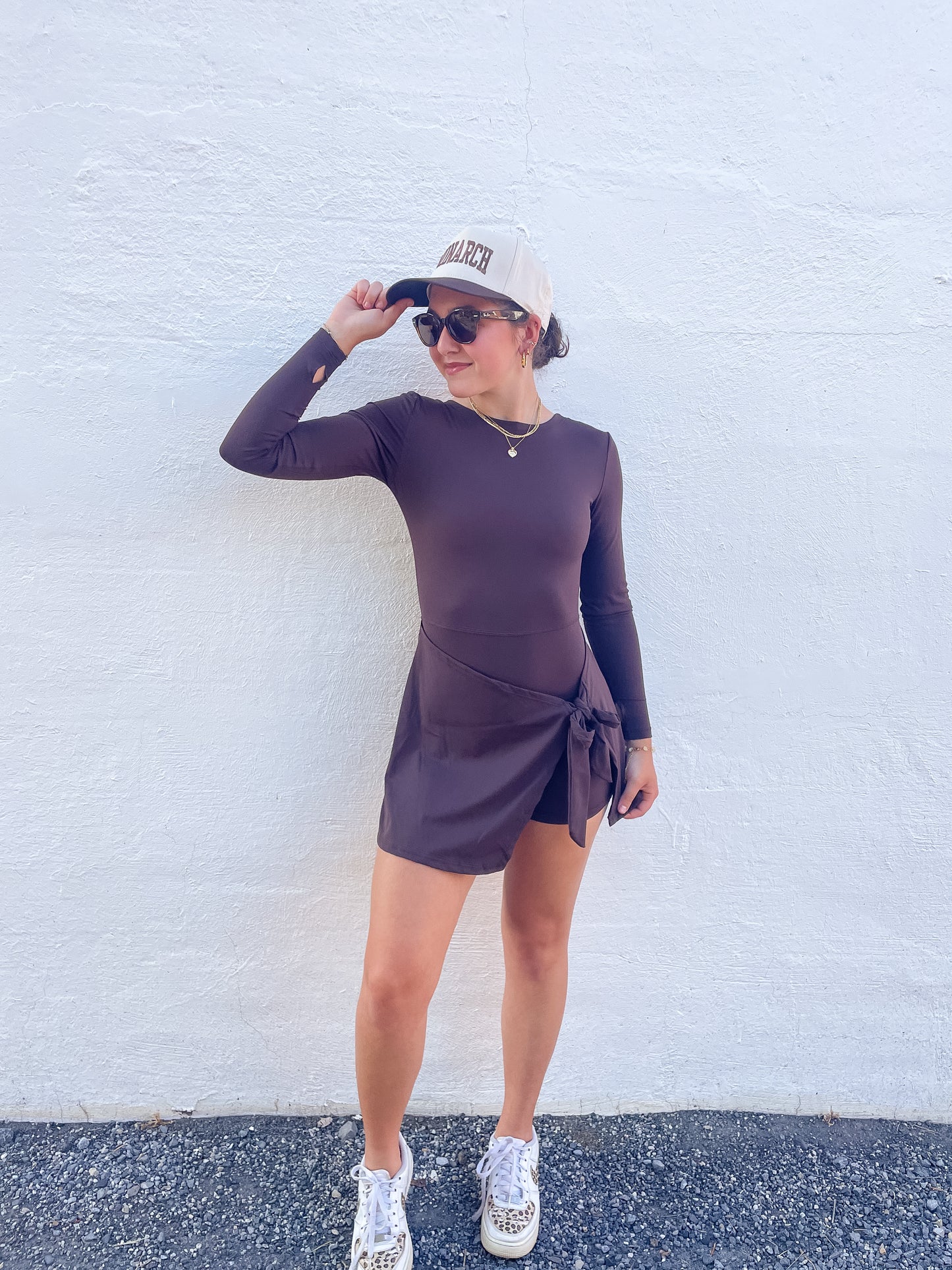 Long Sleeve Wrap Tie Front Dress