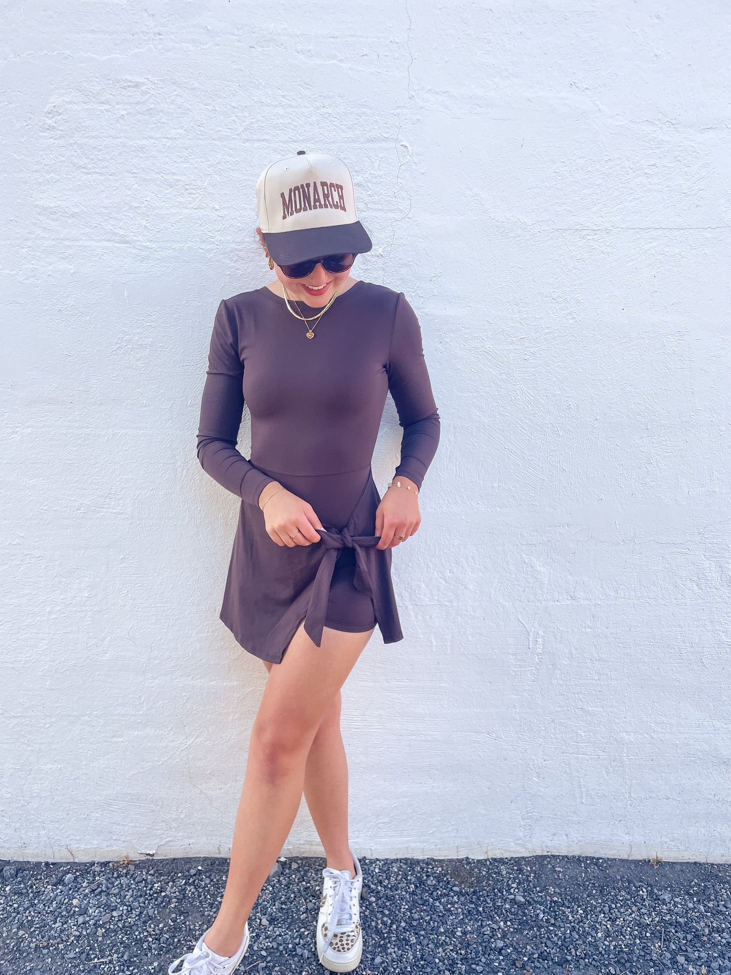 Long Sleeve Wrap Tie Front Dress