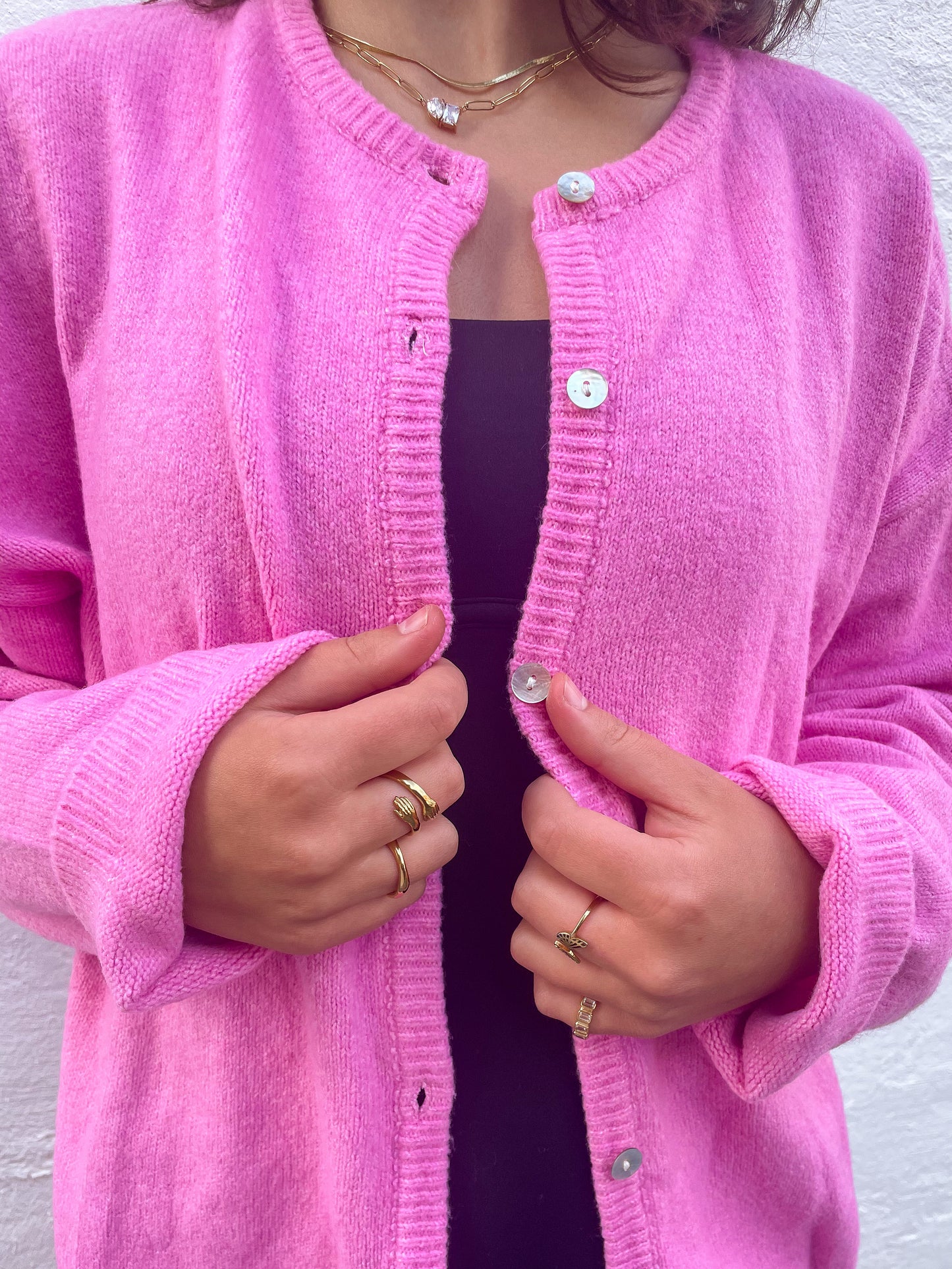 Pink Knit Button Up Sweater