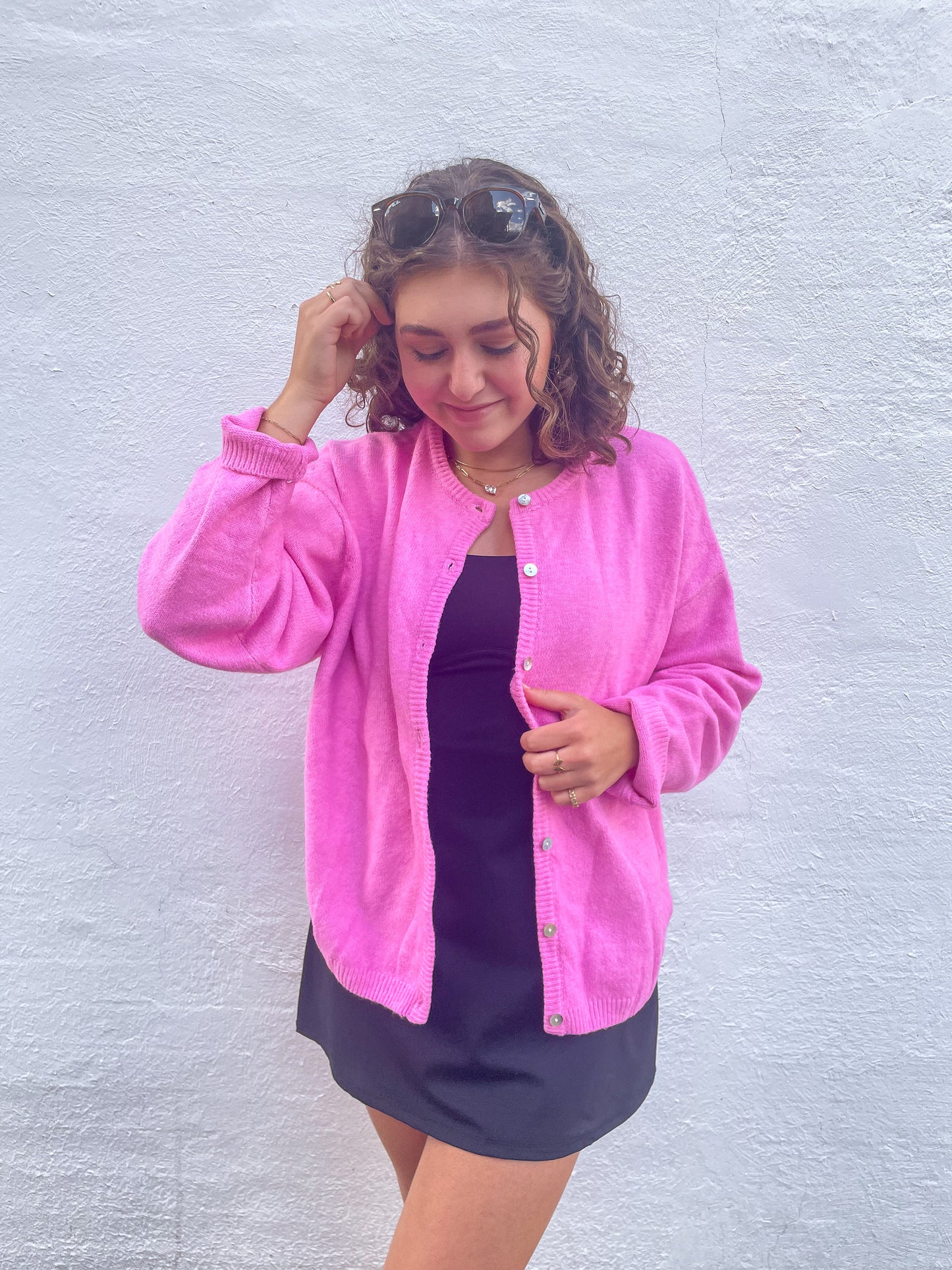 Pink Knit Button Up Sweater