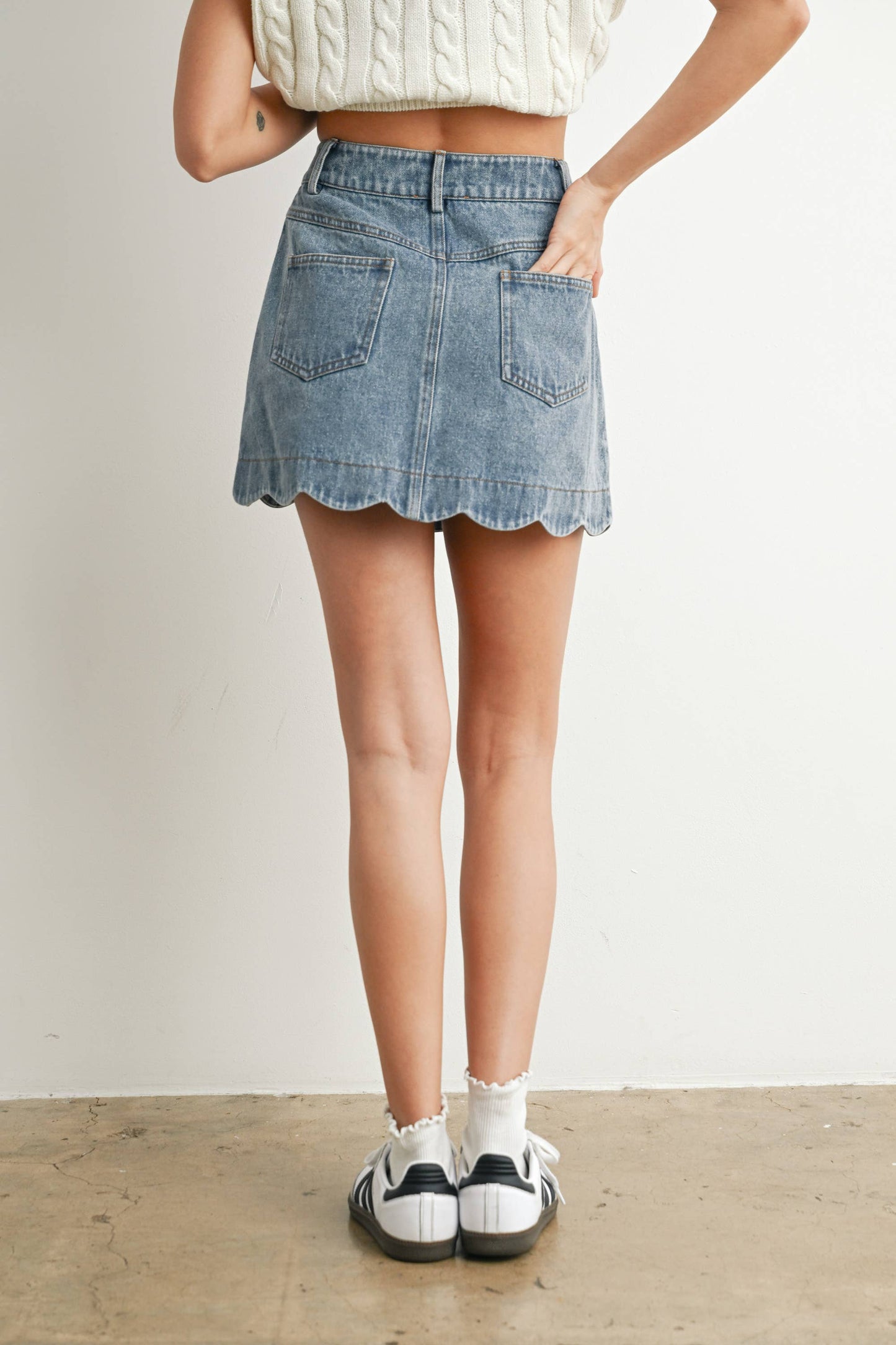 Scalloped Denim Skirt