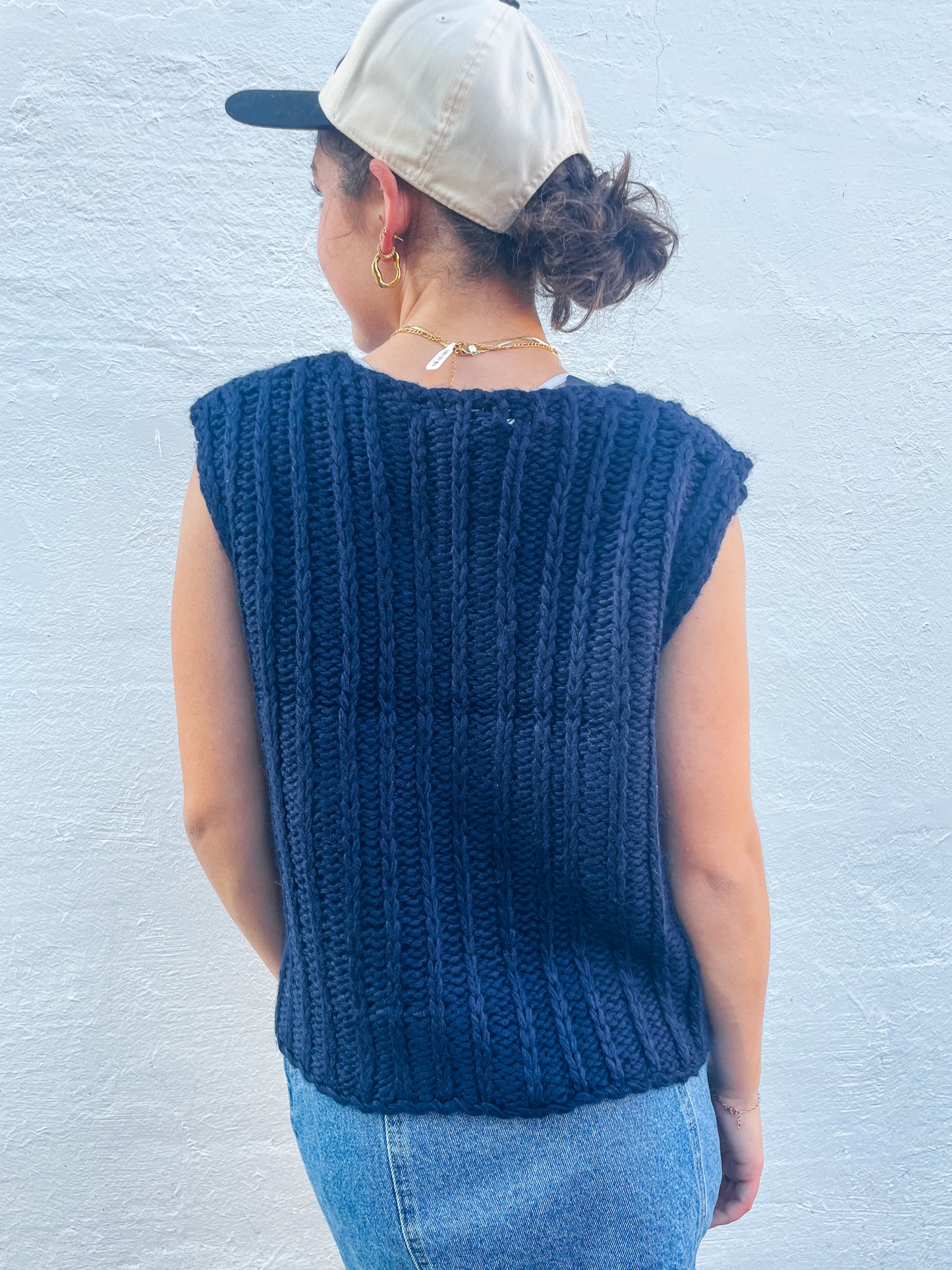 Navy Chunky Button Up Sweater