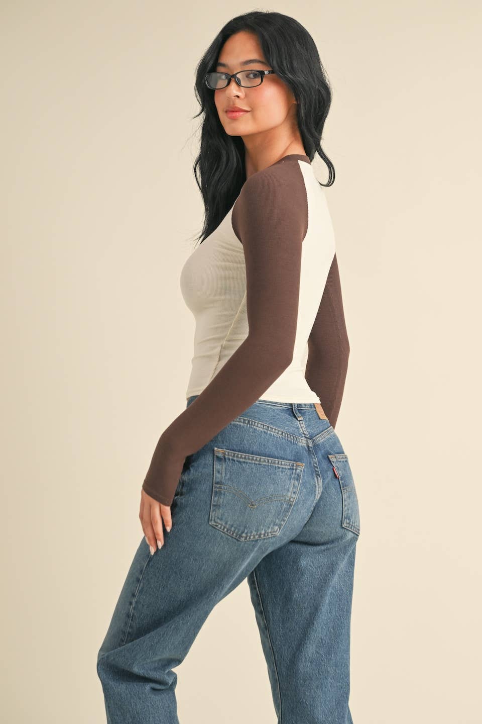 Brown Fitted Long Sleeve Tee