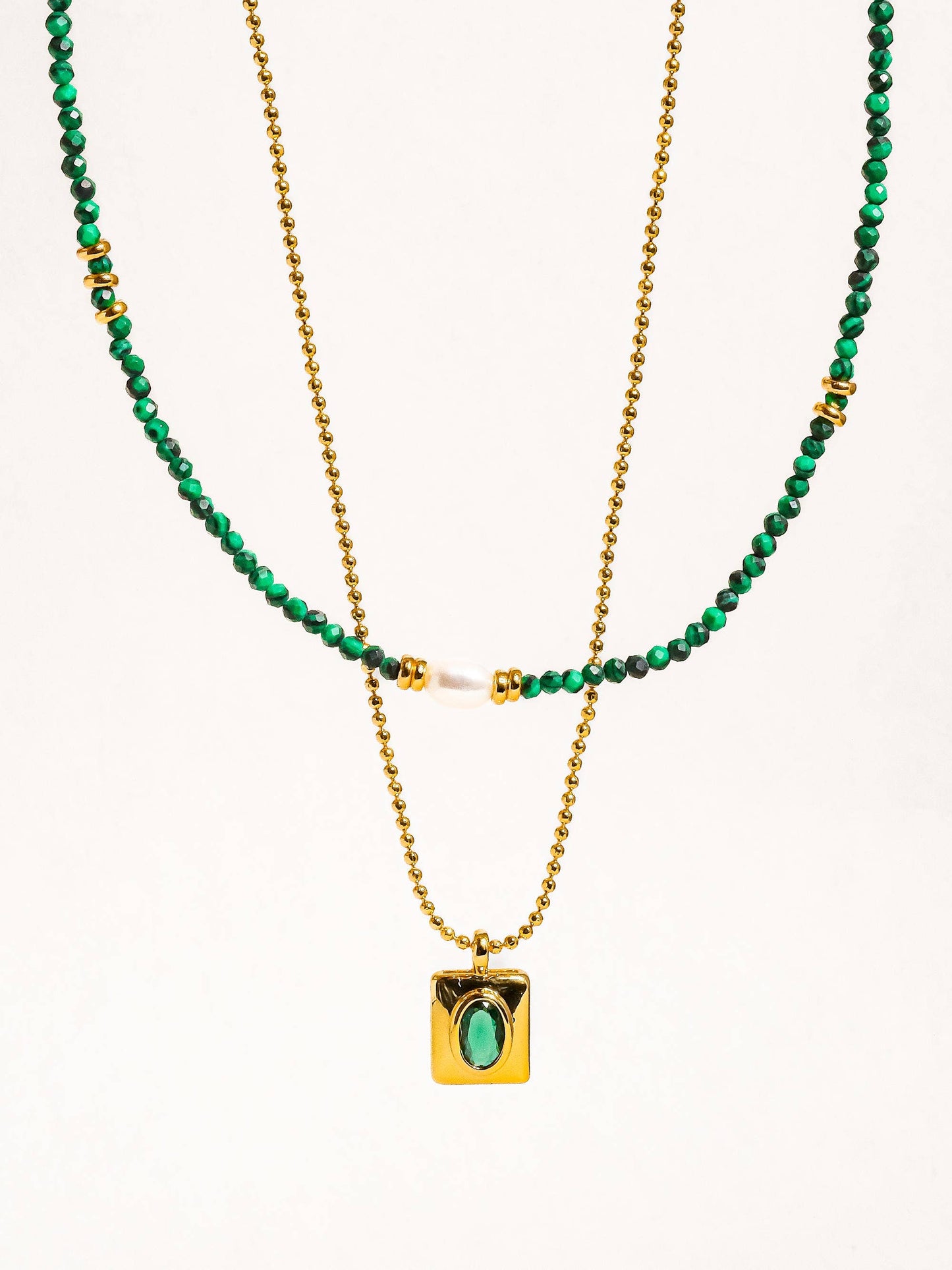 Green Beaded Layer Necklace