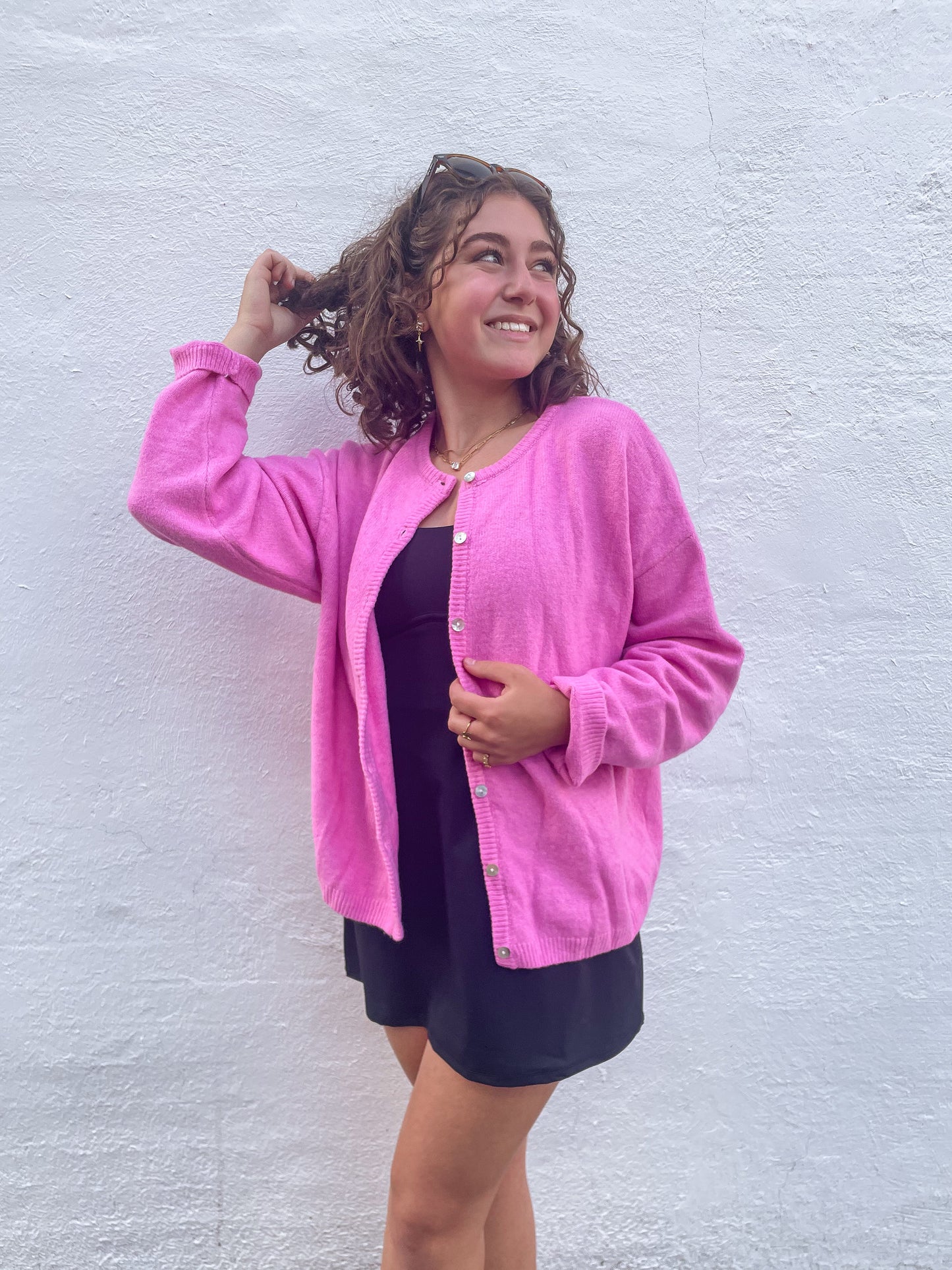 Pink Knit Button Up Sweater
