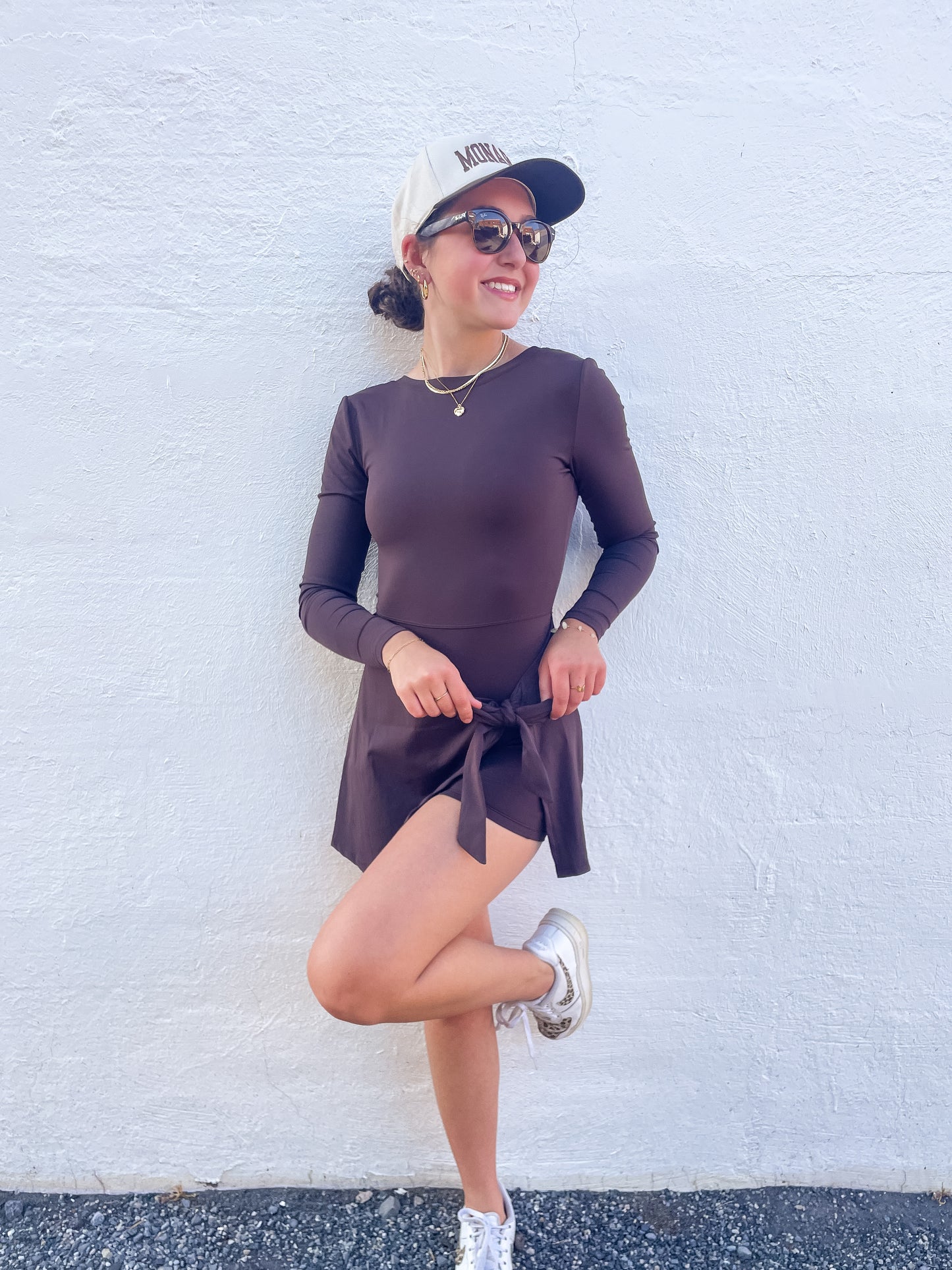 Long Sleeve Wrap Tie Front Dress