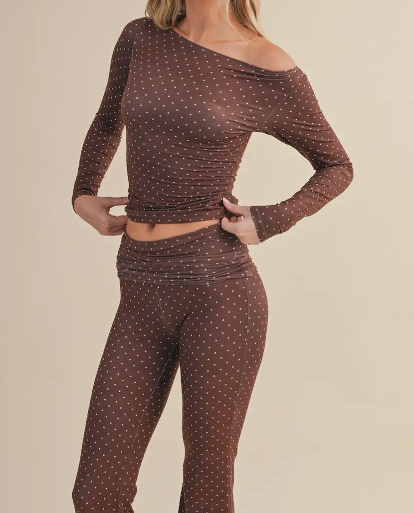 Brown Polka Dot Off The Shoulder Top