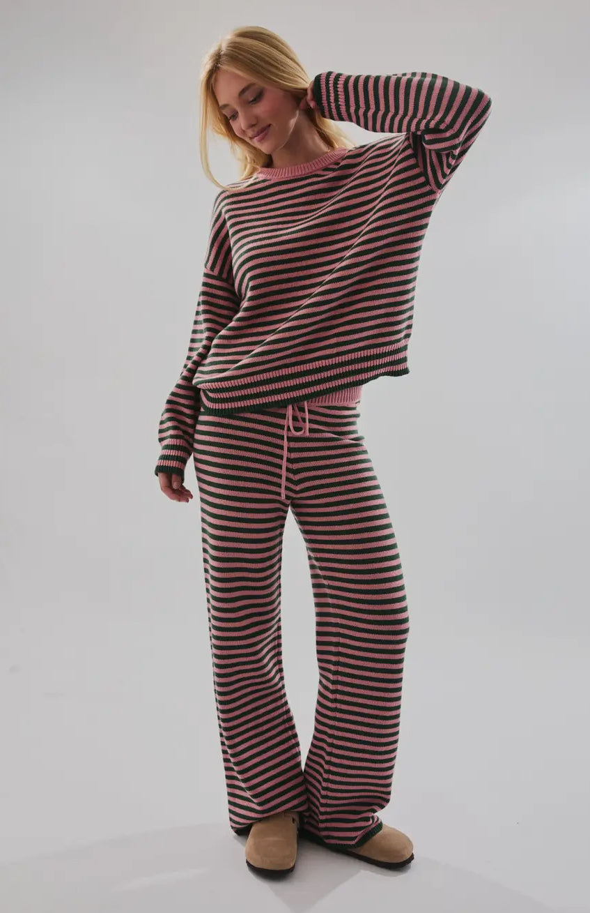 Pink and Green Striped Sweater Set