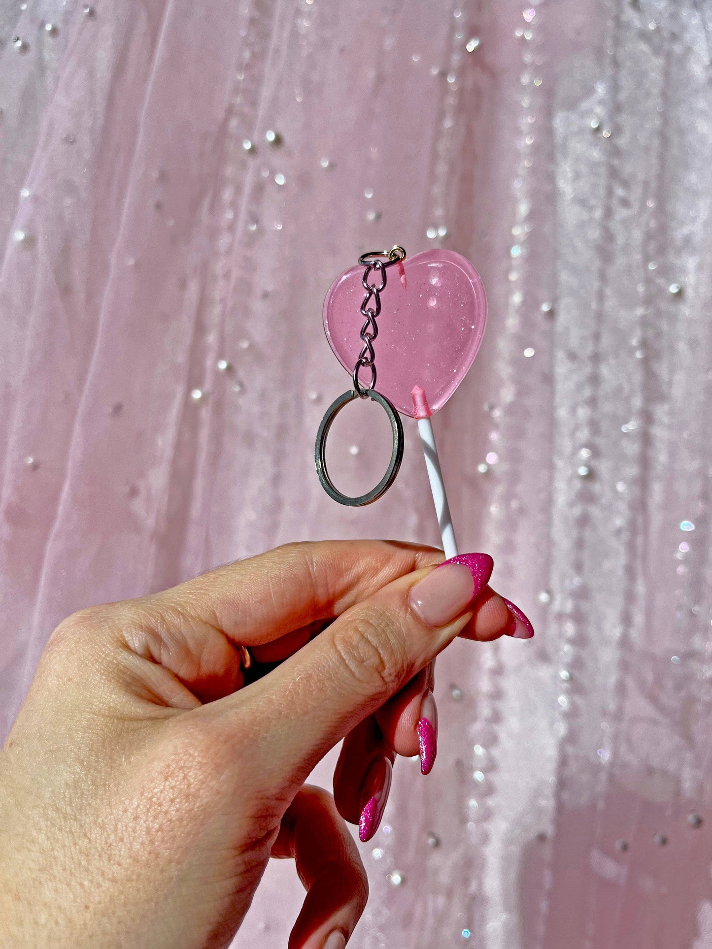 Pink Heart Lolly Keychain