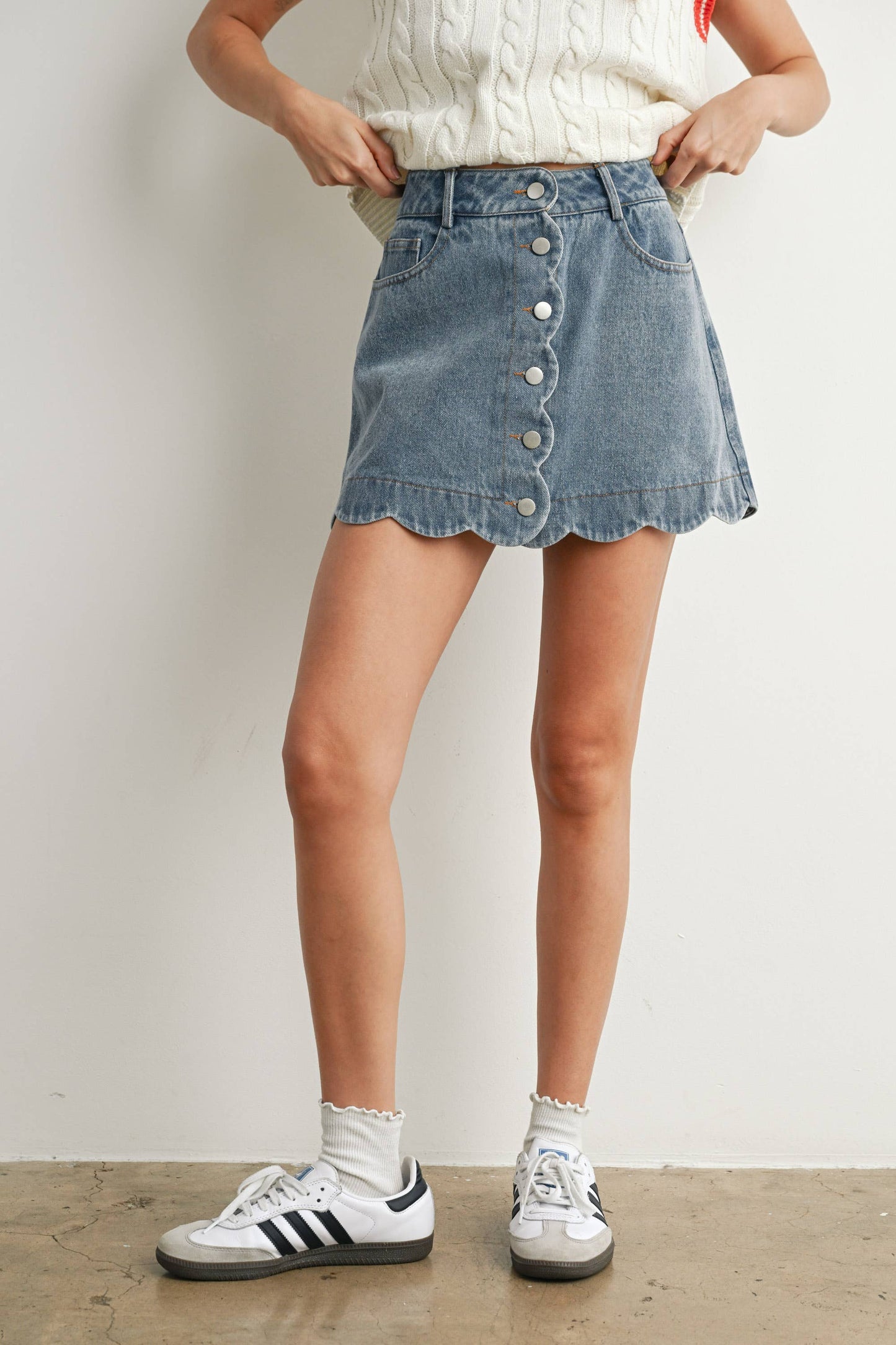 Scalloped Denim Skirt