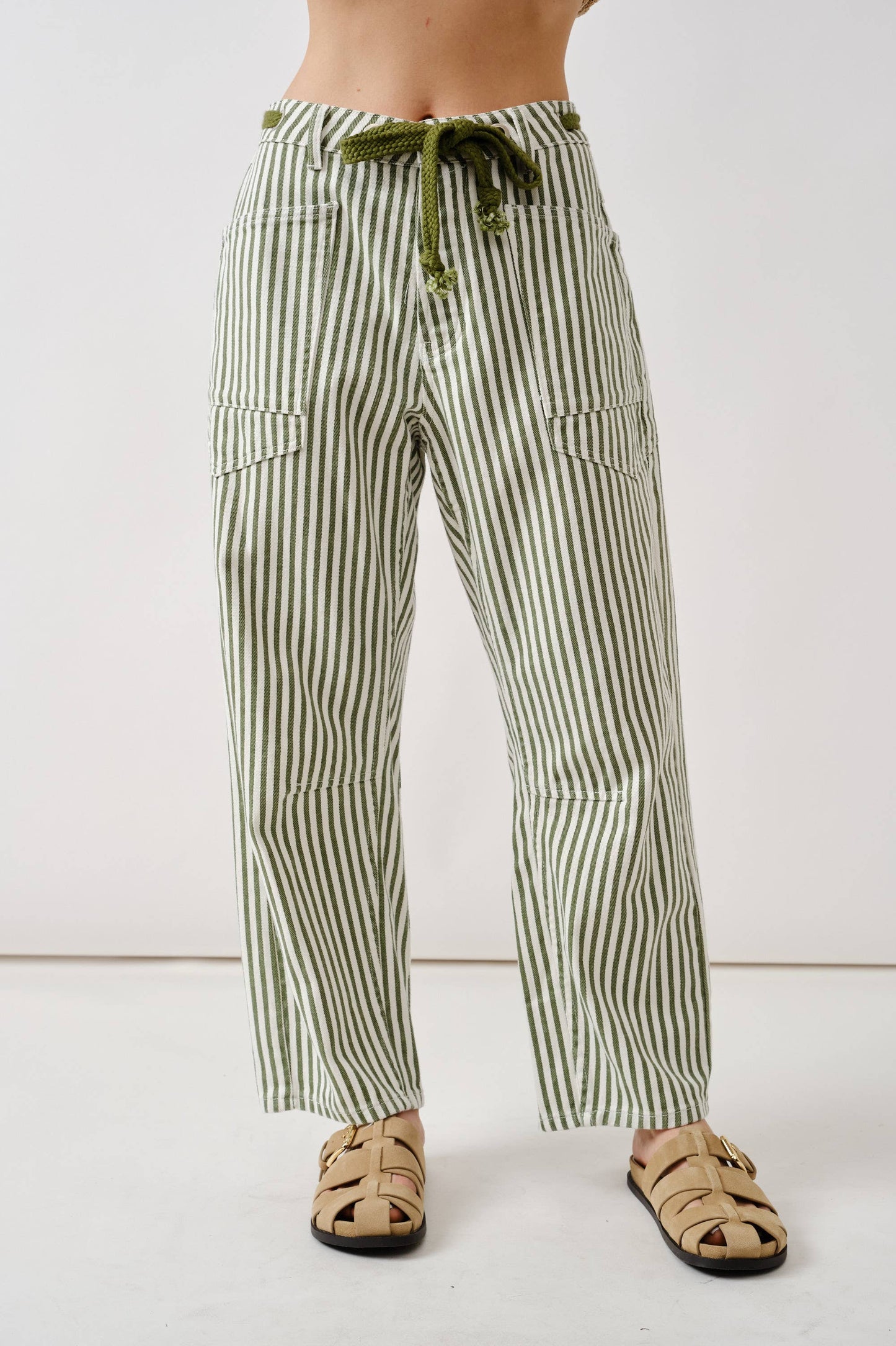 Green Striped Barrel Jeans