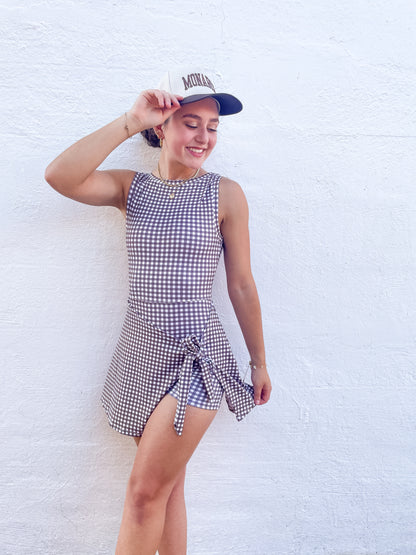 Gingham Wrap Tie Front Dress