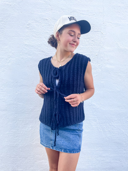 Navy Chunky Button Up Sweater