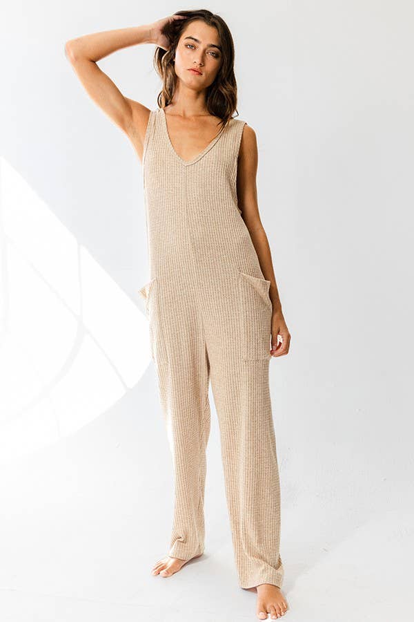Tan Oversized Knit Jumpsuit
