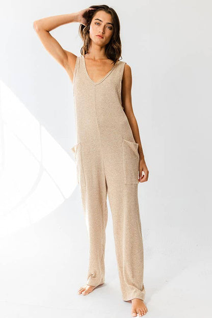 Tan Oversized Knit Jumpsuit