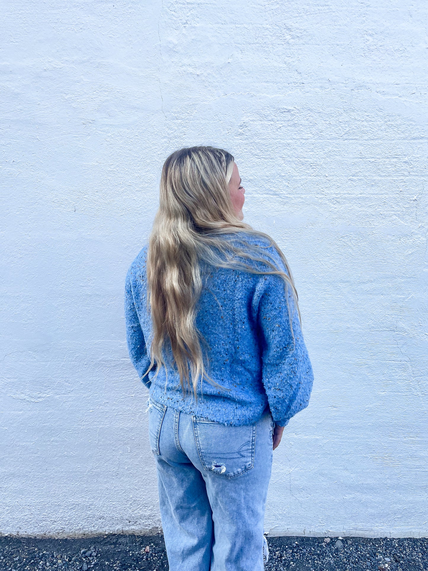 Blue Knit Button Up Sweater