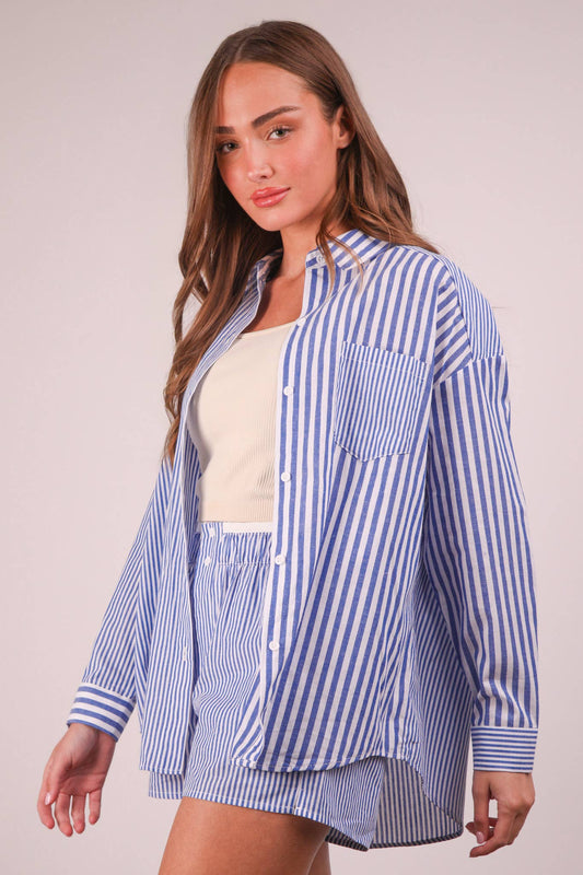 Blue Oversized Striped Set