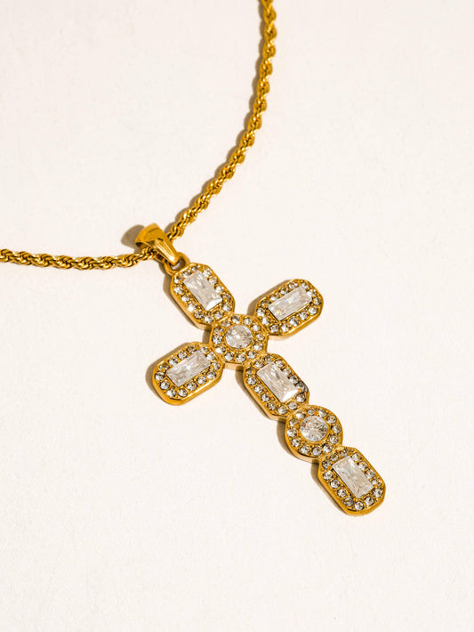 Diamond Plated Cross Necklace