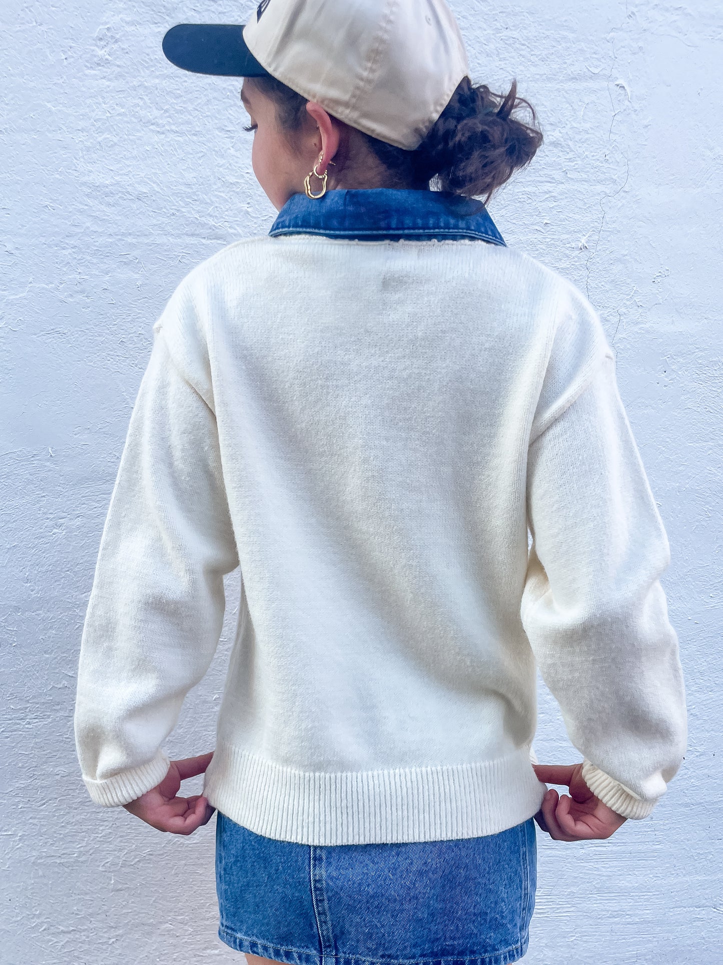 Denim Collar Button Knit Pullover