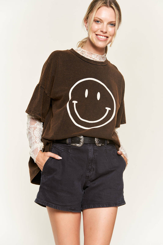 Bleach Wash Smiley Tee