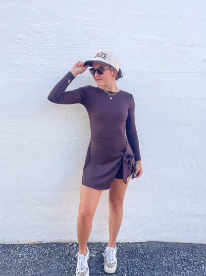 Long Sleeve Wrap Tie Front Dress