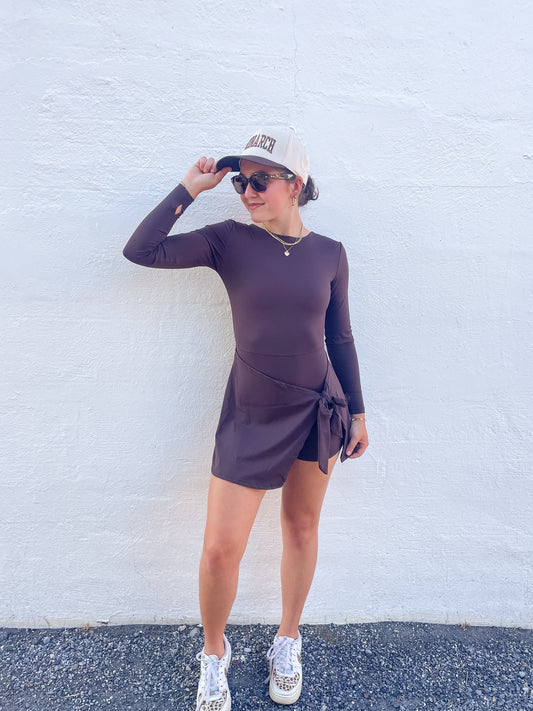 Long Sleeve Wrap Tie Front Dress