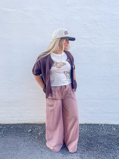 Pink Striped Drawstring Pants
