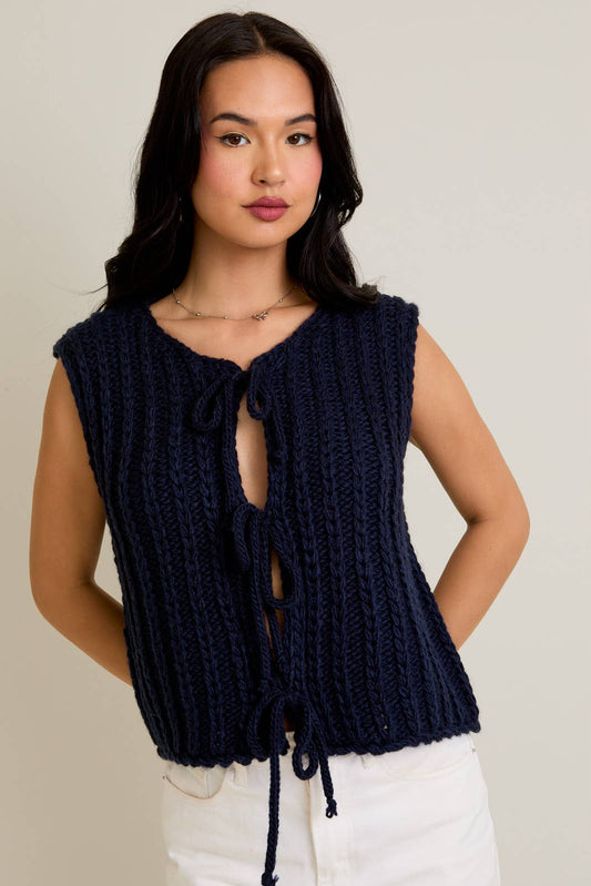 Navy Chunky Button Up Sweater