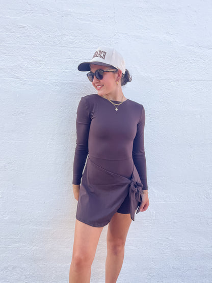 Long Sleeve Wrap Tie Front Dress
