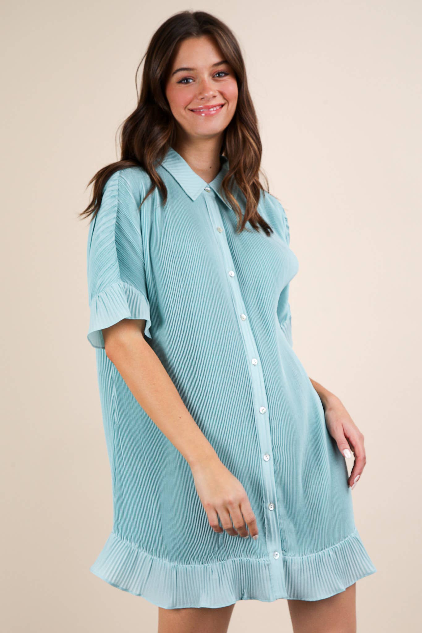 Blue Pleated Mini Dress