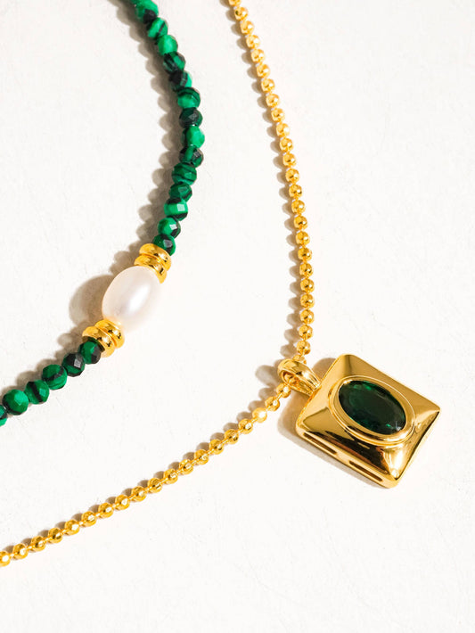 Harlynn Beaded Layer Necklace | Green