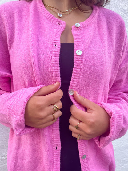 Pink Knit Button Up Sweater