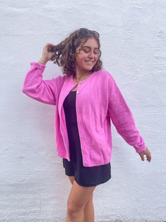 Pink Knit Button Up Sweater