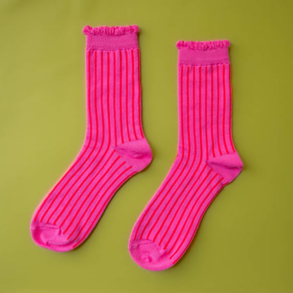 Striped Crew Socks | Fuchsia