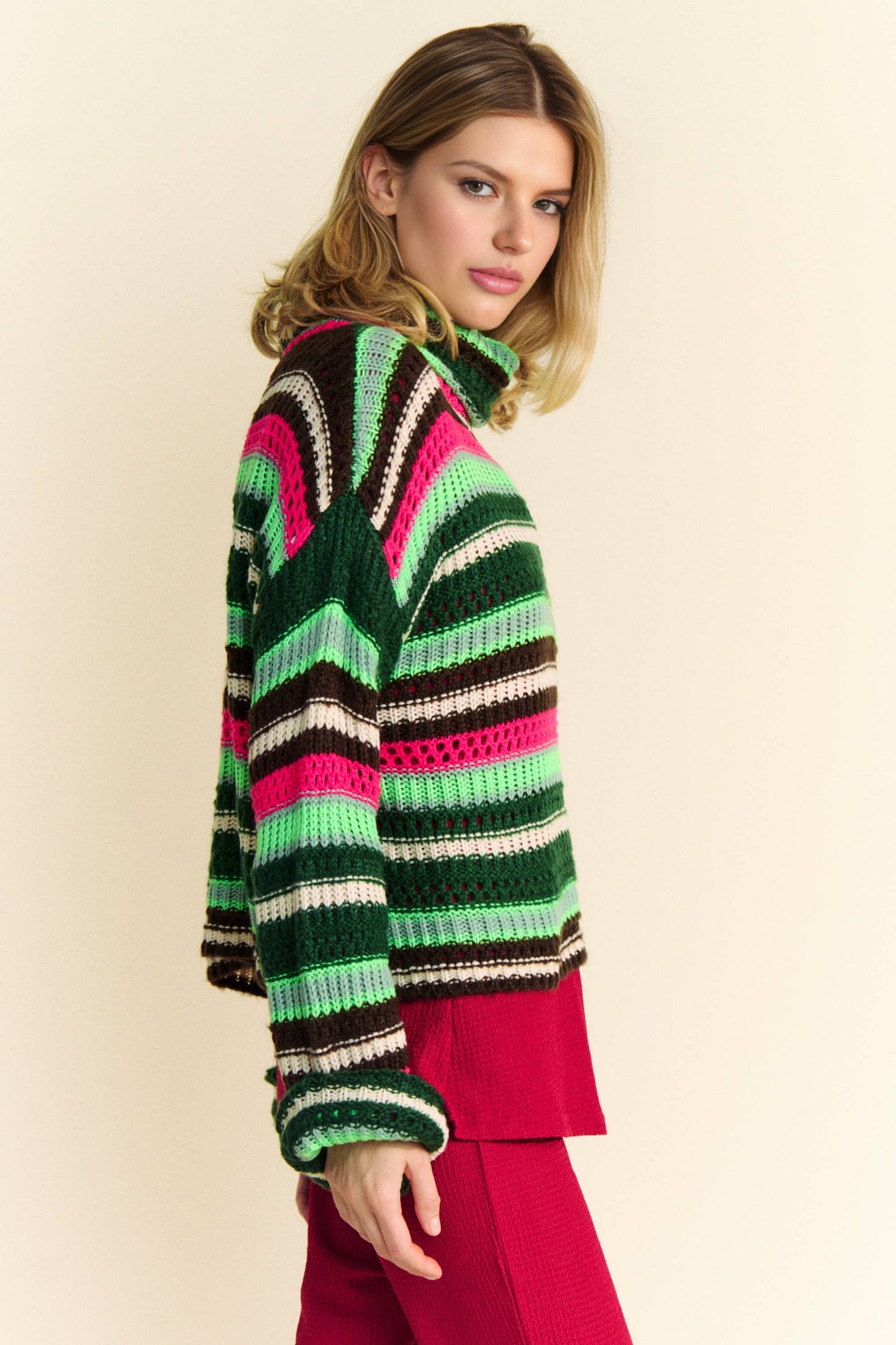 High Neck Stripe Sweater