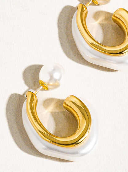 Pearl C Hoop Earring | White