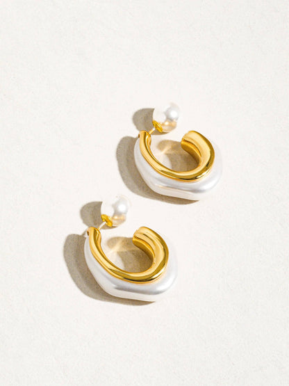 Pearl C Hoop Earring | White