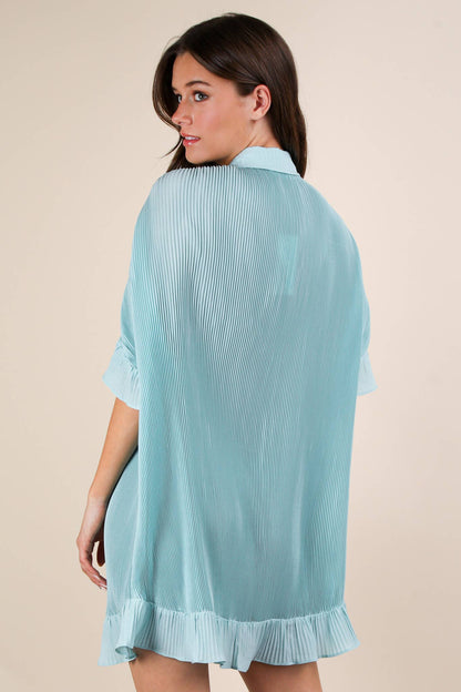 Blue Pleated Mini Dress