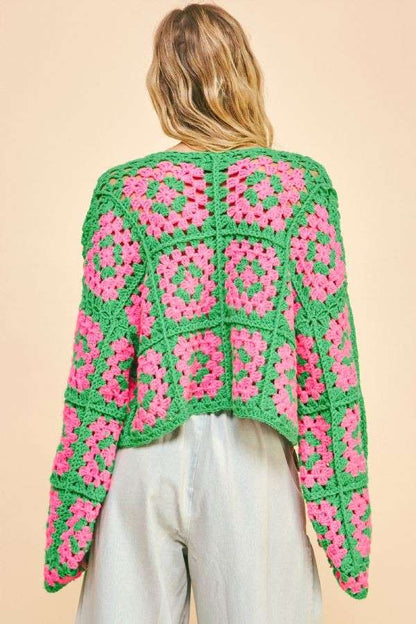 Two Tone Crochet Cardigan | Pink/Green