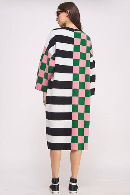 Oversized Sweater Dress | Checker/Stripe