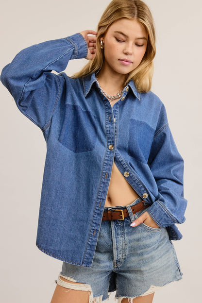 Contrast Pocket Denim Buttoned Shirt