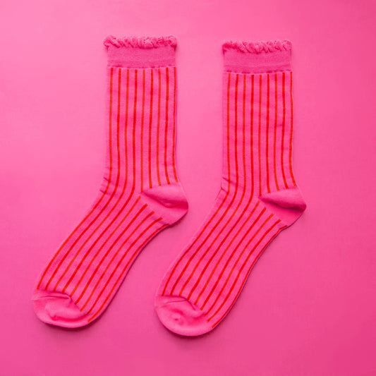 Striped Crew Socks | Fuchsia