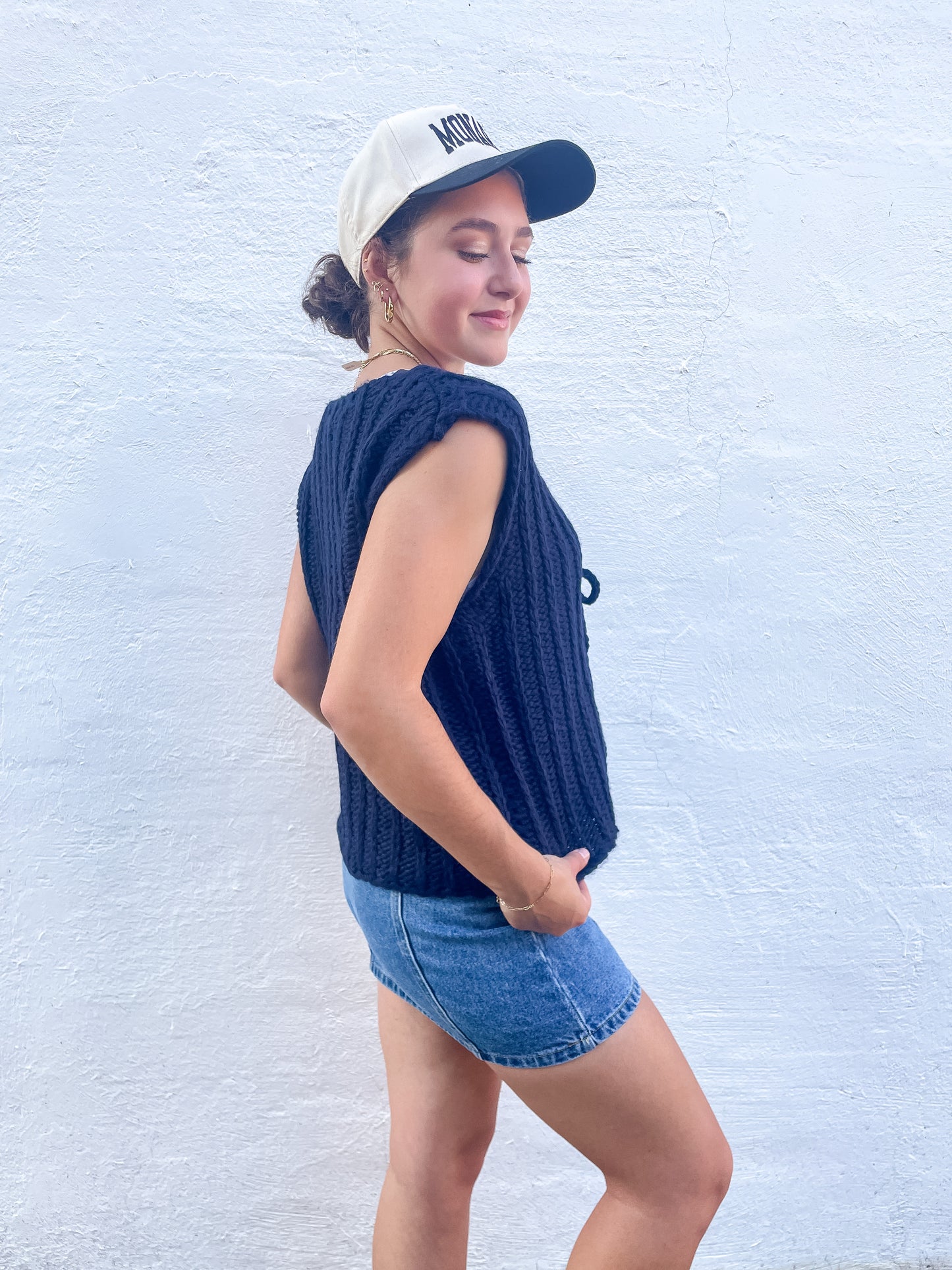 Navy Chunky Button Up Sweater