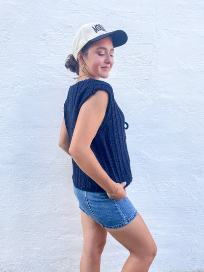 Navy Chunky Button Up Sweater