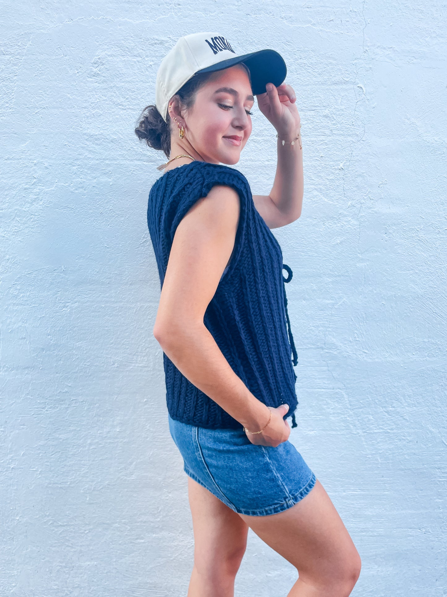 Navy Chunky Button Up Sweater