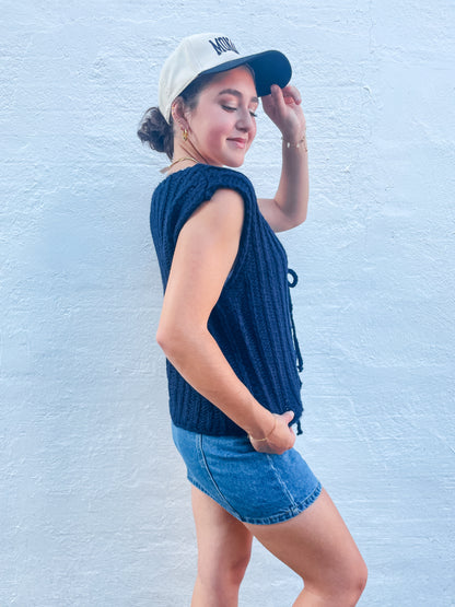 Navy Chunky Button Up Sweater