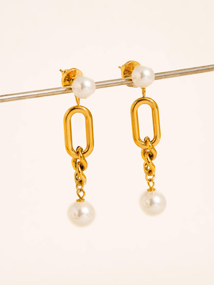 Pearl Drop Chain Earrings